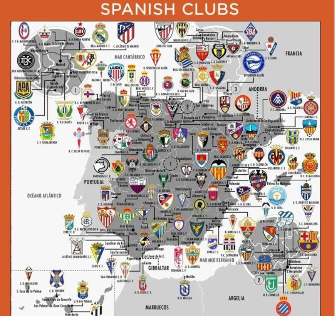 西班牙足球俱乐部地图图片